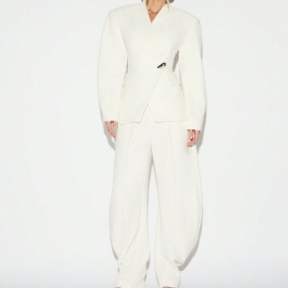 White Casual Women's High Waisted Wide Leg Palazzo Trousers